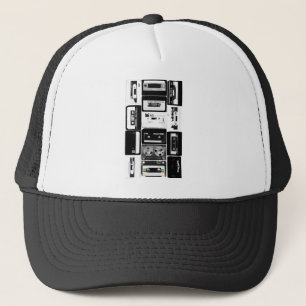 Retro audio cassette group b&w trucker hat