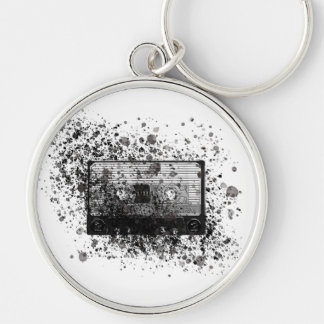 Retro Audio Cassette Hipster Spatter Black+&+White Key Ring