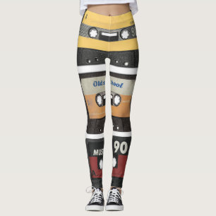 Retro audio cassette, isolated background. leggings