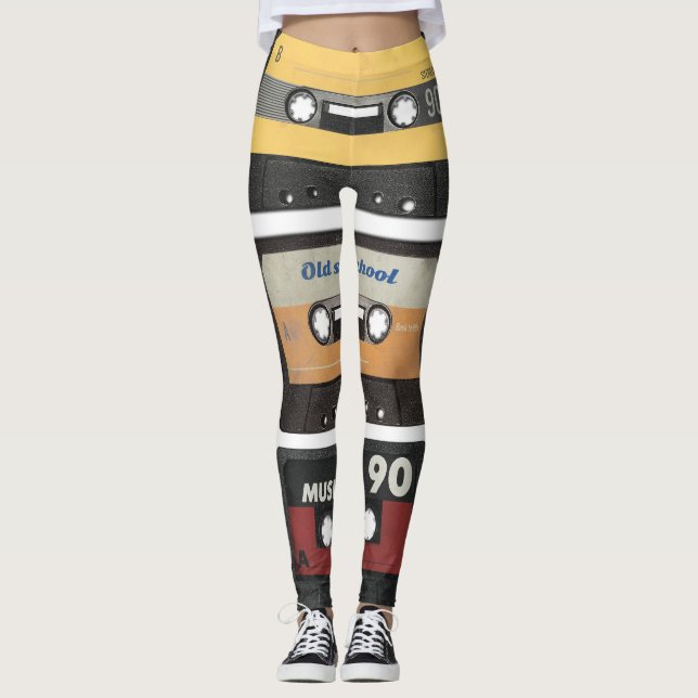 Retro audio cassette, isolated background. leggings (Front)