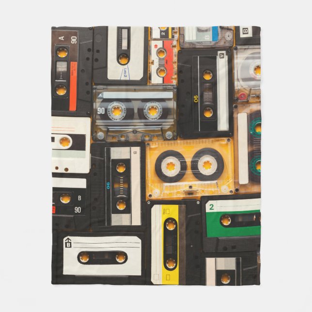 Retro audio cassette tape fleece blanket (Front)