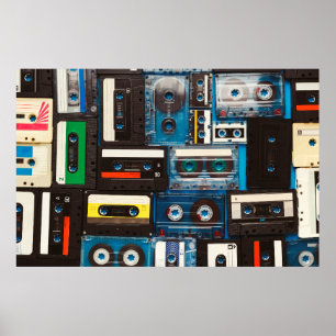 Retro audio cassette tapes poster