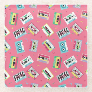 Retro Audio Tapes: 80s Style. Glass Coaster