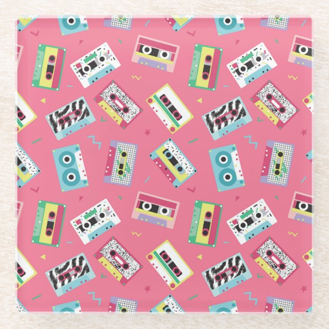 Retro Audio Tapes: 80s Style. Glass Coaster (Front)