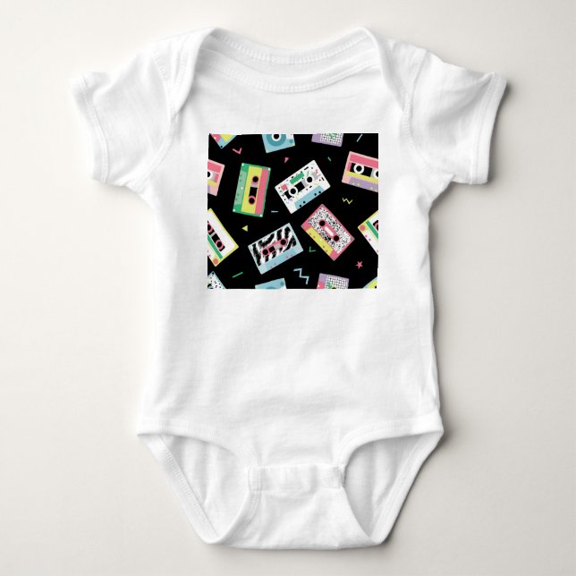 Retro audio tapes, 80s style pattern. baby bodysuit (Front)