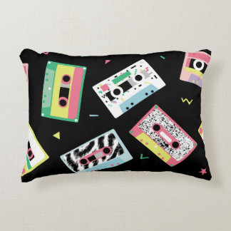 Retro audio tapes, 80s style pattern. decorative cushion