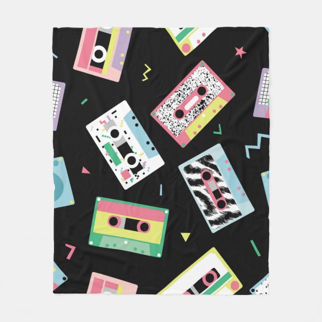 Retro audio tapes, 80s style pattern. fleece blanket (Front)