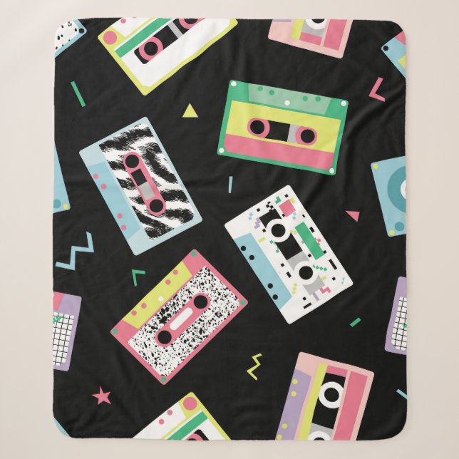 Retro audio tapes, 80s style pattern. sherpa blanket (Front)