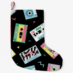 Retro audio tapes, 80s style pattern. small christmas stocking