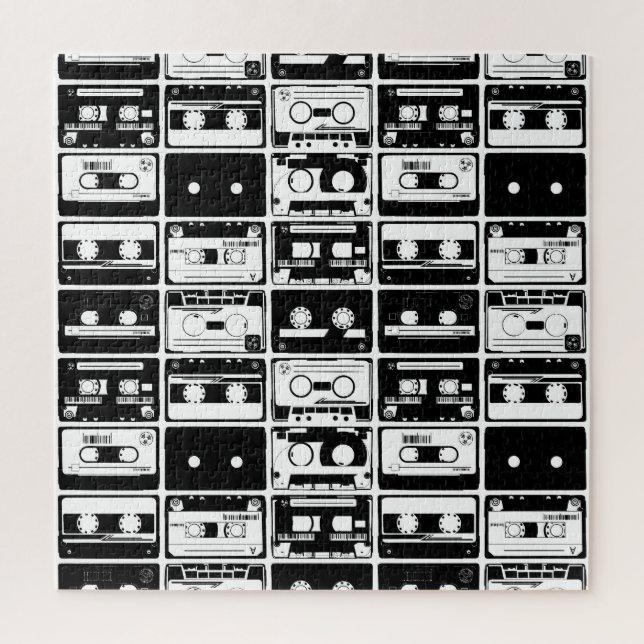 Retro audio tapes, old-fashioned pattern. jigsaw puzzle (Vertical)