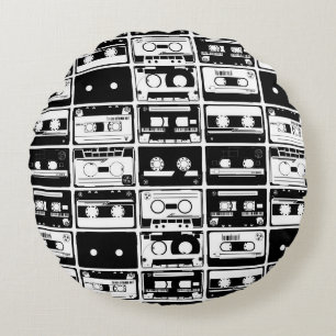 Retro audio tapes, old-fashioned pattern. round cushion