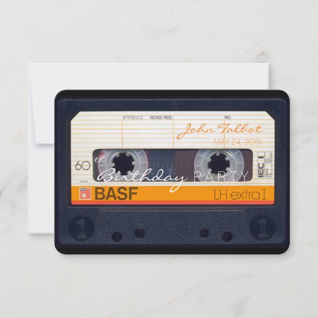 Retro Audiotape 60th birthday Party Invitation (Front)