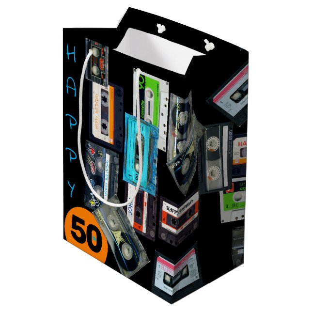 Retro Audiotape Cassette Mixtape name Birthday MGB Medium Gift Bag (Back Angled)