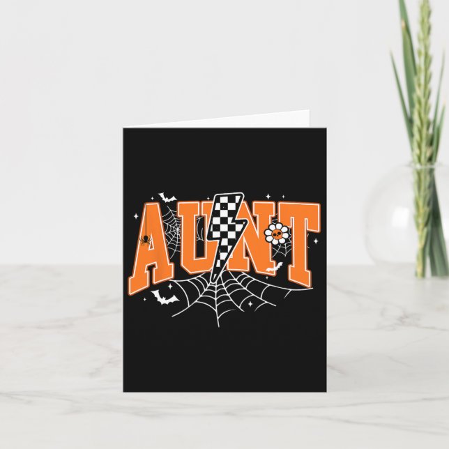 Retro Aunt Lightning Bolt Halloween Spider Web Fal Card (Front)