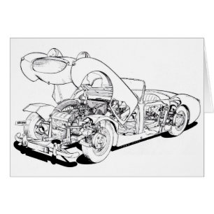 Retro Austin Healey Sprite Car Card Hiking Duck