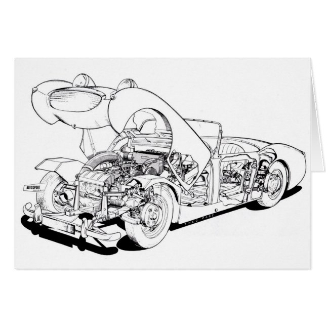 Retro Austin Healey Sprite Car Card Hiking Duck (Front Horizontal)