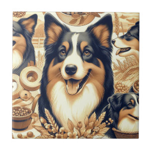 Retro Australian Shepherd Illustration Tile