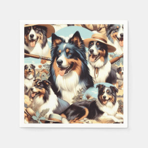 Retro Australian Shepherd Seamless Painting Napkin