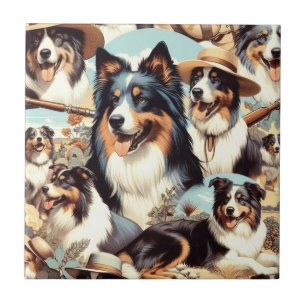 Retro Australian Shepherd Seamless Painting Tile