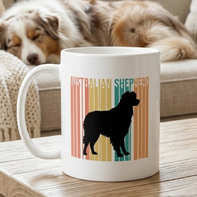 Retro Australian Shepherd Silhouette  Coffee Mug (retro aussie shep mug with dog)