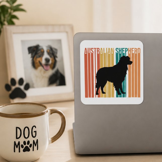 Retro Australian Shepherd Silhouette  Square Sticker (aussie shep sticker on laptop)