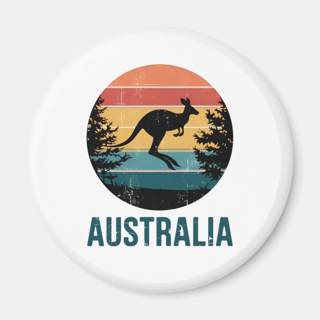 Retro Australian Sunset  Animal jumping Kangaroo Magnet (Front)