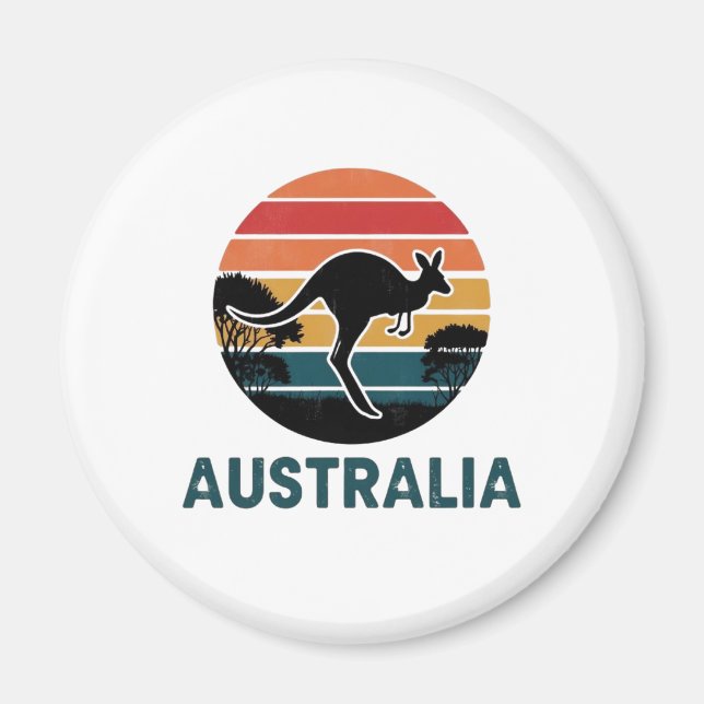 Retro Australian Sunset  Animal jumping Kangaroo Magnet (Front)