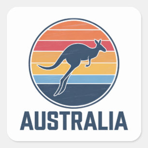 Retro Australian Sunset Animal jumping Kangaroo  Square Sticker