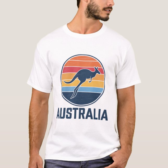 Retro Australian Sunset  Animal jumping Kangaroo T-Shirt (Front)