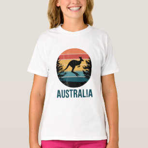 Retro Australian Sunset  Animal jumping Kangaroo T-Shirt