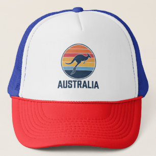 Retro Australian Sunset Animal jumping Kangaroo Trucker Hat