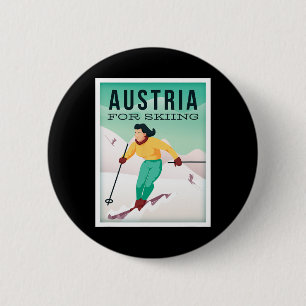 Retro Austria Skiing Motif With Ski And Ski Poles 6 Cm Round Badge
