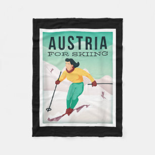 Retro Austria Skiing Motif With Ski And Ski Poles Fleece Blanket