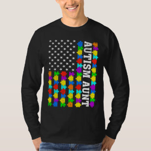 Retro Autism Aunt American Flag Love Autism Awaren T-Shirt
