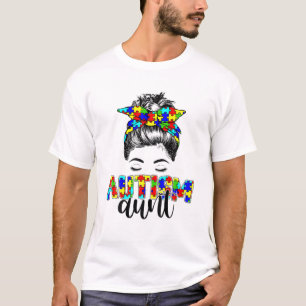 Retro Autism Awareness Messy Bun Aunt Support Auti T-Shirt