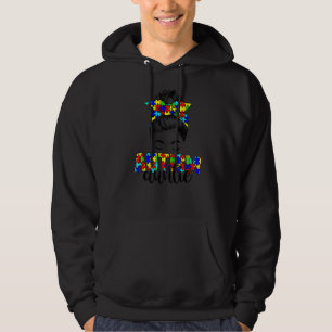 Retro Autism Awareness Messy Bun Auntie Support Au Hoodie