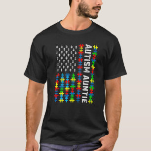 Retro Autism Awareness USA Flag Auntie Support Aut T-Shirt