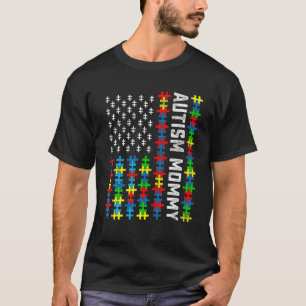 Retro Autism Awareness USA Flag Mummy Support Auti T-Shirt