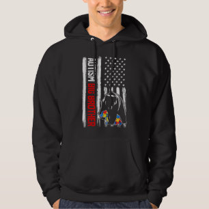 Retro Autism Big Brother Bear American Flag Awaren Hoodie