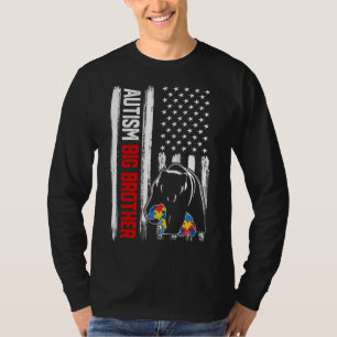 Retro Autism Big Brother Bear American Flag Awaren T-Shirt