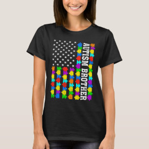 Retro Autism Brother American Flag Love Autism Awa T-Shirt