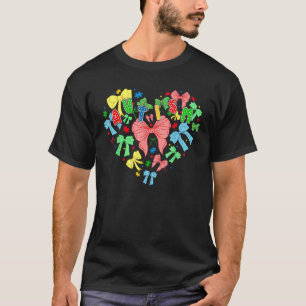 Retro Autism Coquette Bow Heart Puzzle Autism Ribb T-Shirt