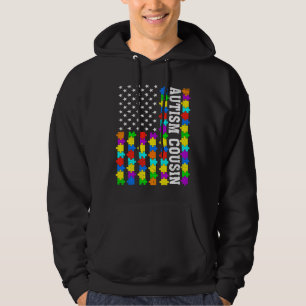 Retro Autism Cousin American Flag Love Autism Awar Hoodie