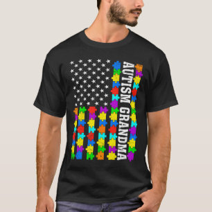 Retro Autism Grandma American Flag Love Autism Awa T-Shirt