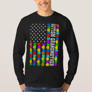 Retro Autism Grandmother American Flag Love Autism T-Shirt