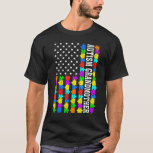Retro Autism Grandmother American Flag Love Autism T-Shirt