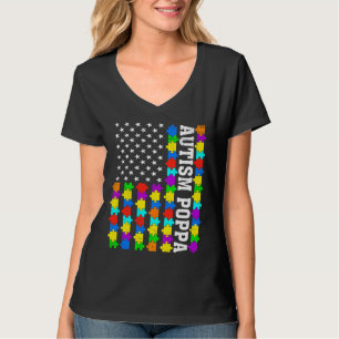 Retro Autism Poppa American Flag Love Autism Aware T-Shirt