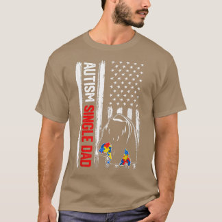 Retro Autism Single Dad Bear American Flag Awarene T-Shirt