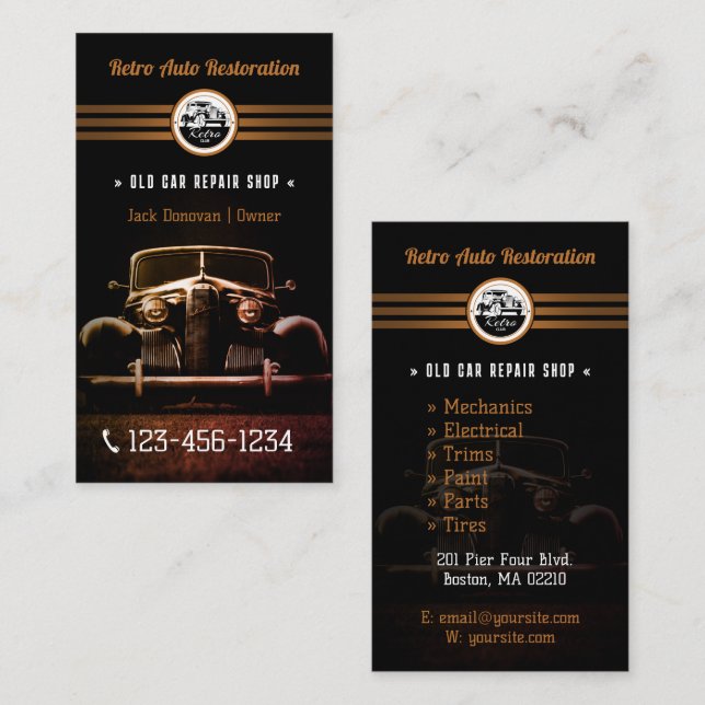 Retro Auto Restoration | Repair Shop elegant Busin Business Card (Front/Back)