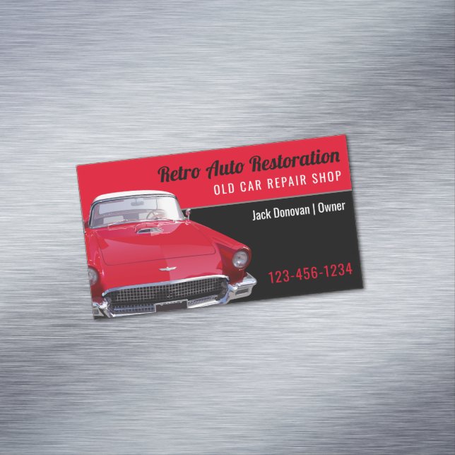 Retro Auto Restoration | Repair Shop Magnetic Business Card (In Situ)